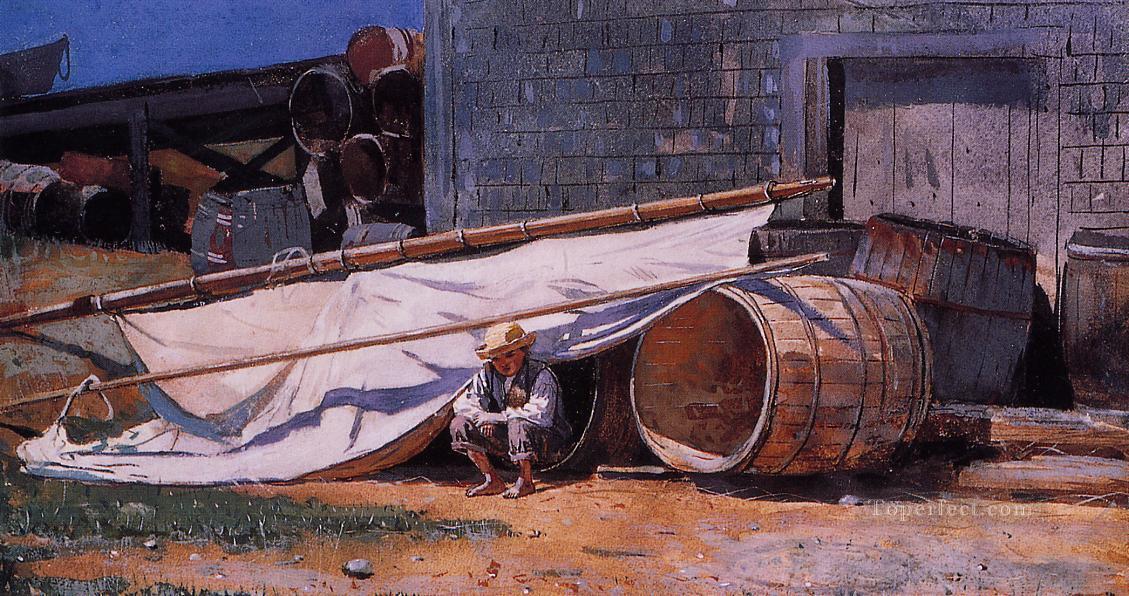 Niño en un astillero también conocido como Niño con barriles Realismo Winslow Homer Pintura al óleo